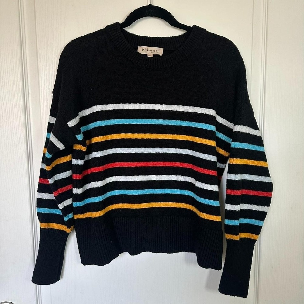 Philosophy Women's L Rainbow Stripe Sweater‎ Nautical Coastal Cottagecore